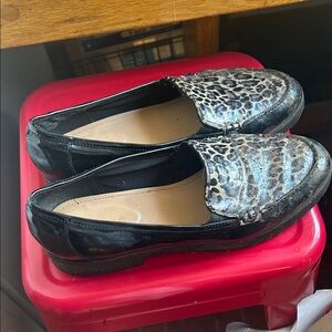 Leopard chunky black shoes / 11 med / women’s / good condition /leather/ worn 🦋🦋